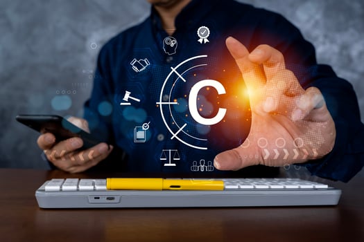 Copyright Symbol Protection Sign. Register Trademark And Logo, author rights and patented intellectual property. photo