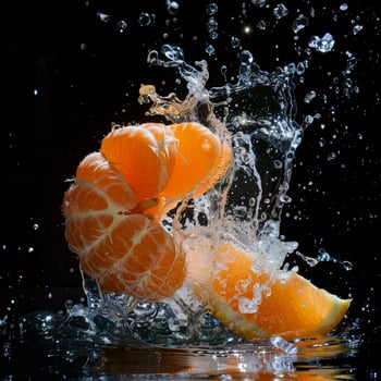 An orange being splashed with water photo