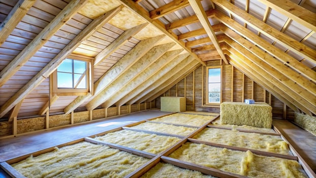 Attic renovation and thermal insulation with mineral rock wool, rock wool insulation, heat insulation, renovation, interior, attic, insulation, mineral rock wool, energy saving photo