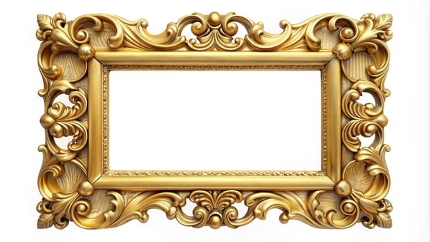 object, style, golden,gold, vintage, masterpiece, art, decor, classic, border, sophisticated, Gold frame with an elegant vintage design isolated on a white background in a close up shot photo