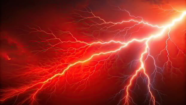 weather, electricity, visual impact, thunder, natural phenomenon, electric discharge, storm, intense, Electric flash of lightning with a vibrant red background at eye level photo