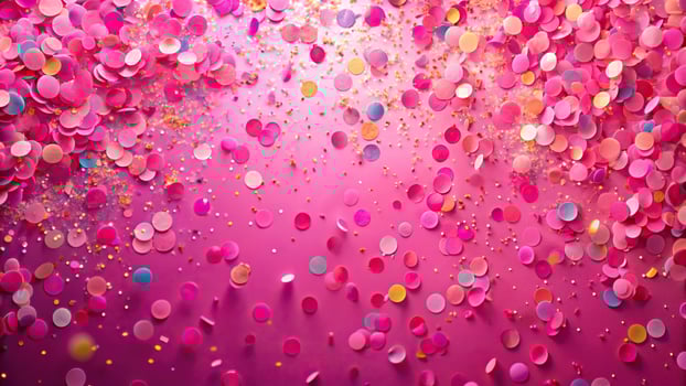 background, colorful, celebration, happy, confetti, joyful,pink, A stock photo featuring a vibrant pink confetti background perfect for festive celebrations and birthday occasions