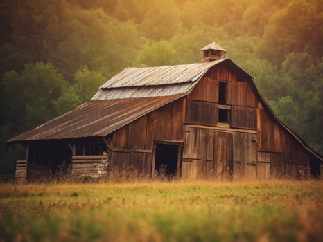 Aged and rustic rural farm barn structure. photo