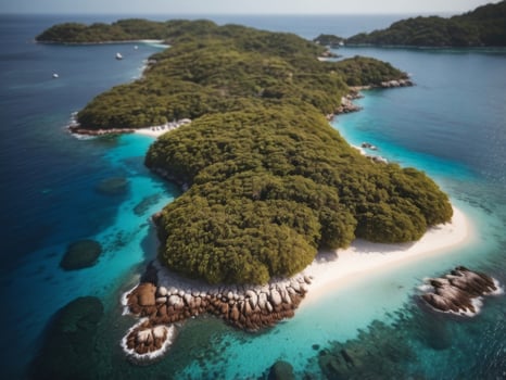 Aerial View of a Pristine Island Paradise. photo