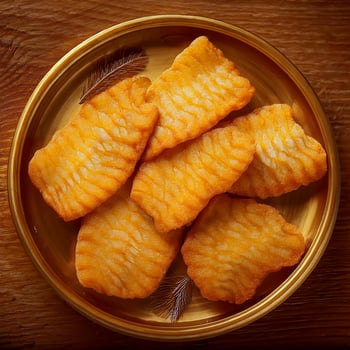 Fried fish on a plate on a wooden table photo