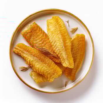 Fish fillets on a plate with some herbs photo