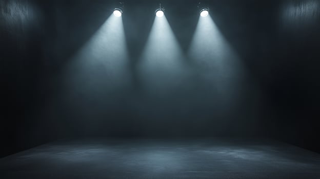 Spotlight white light lamp on the dark empty room cement grunge background photo