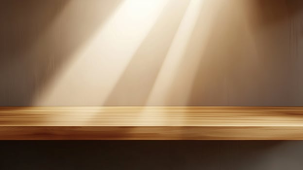 Luxury brown wooden countertop spotlight display branding product promotion presentation photo