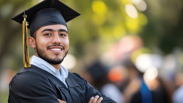 A young man in a graduation cap and gown photo