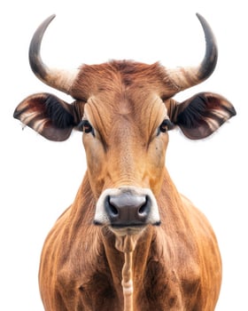 A cow with big horns on a white background photo