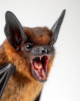 A close up of a bat with its mouth open photo