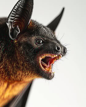 A close up of a bat with its mouth open photo