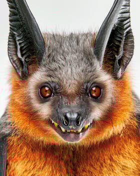 A close up of a bat with big teeth photo