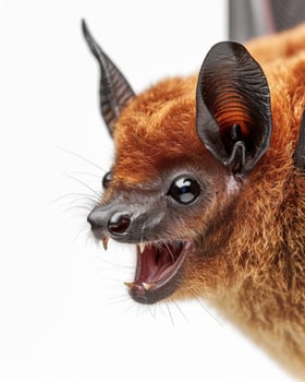 A close up of a bat with its mouth open photo