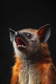 A close up of a bat with its mouth open photo