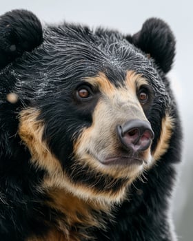 A close up of a black and yellow bear photo