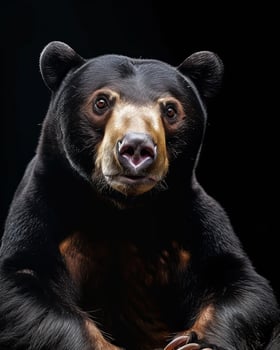 A black bear sitting on a black background photo
