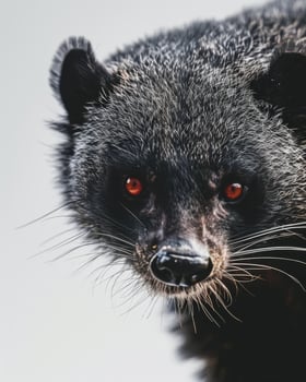 A close up of a black animal with red eyes photo