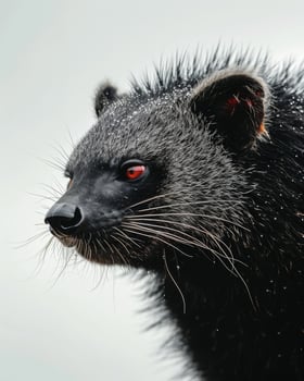 A close up of a black animal with red eyes photo