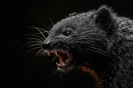 A black animal with its mouth open photo