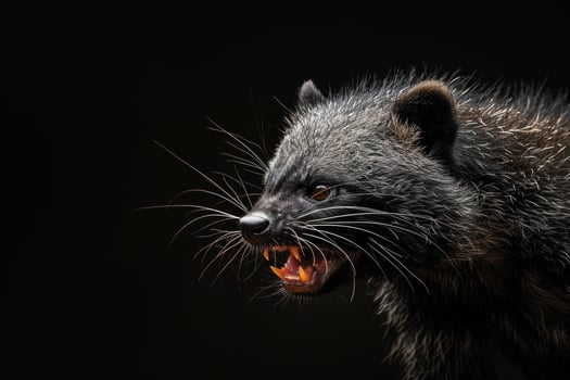 A black animal with its mouth open photo