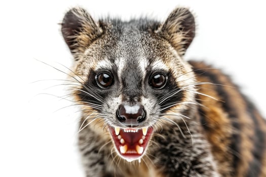 A raccoon with its mouth open and its teeth showing photo