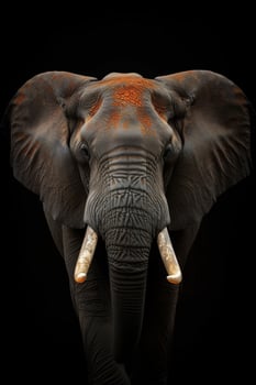 An elephant with tusks on a black background photo