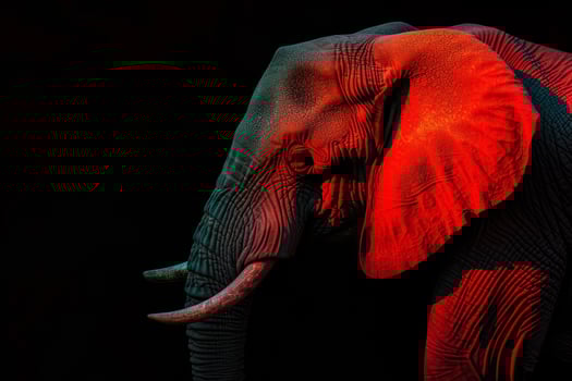 A close up of an elephant with red light photo