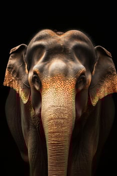 A close up of an elephant's face with a black background photo