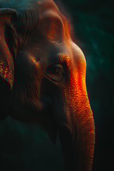 A close up of an elephant's face with a dark background photo