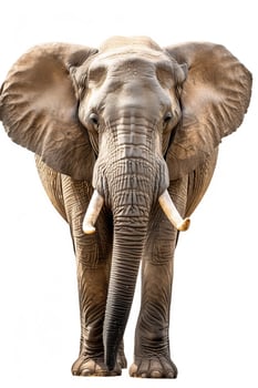 An elephant with tusks standing in front of a white background photo