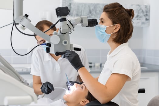 High class treatment in modern prestigious dental clinic providing by two dentist doctors photo