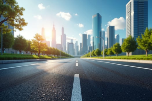 new concrete road with city building in background photo