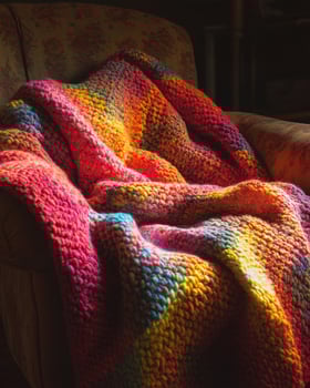 Chunky, textured blanket, vibrant autumnal colors photo
