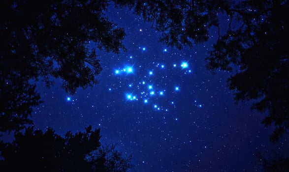 Dark night sky with bright shiny stars and constellations photo