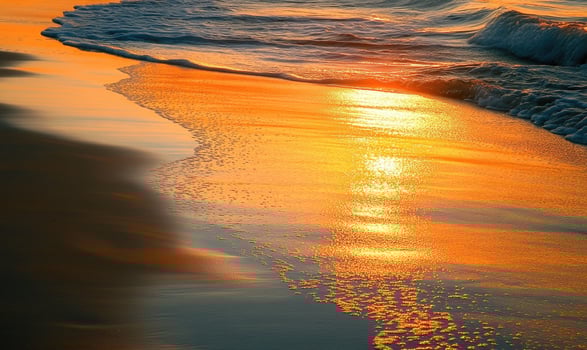Bright orange sunset casting a golden glow on the sea photo