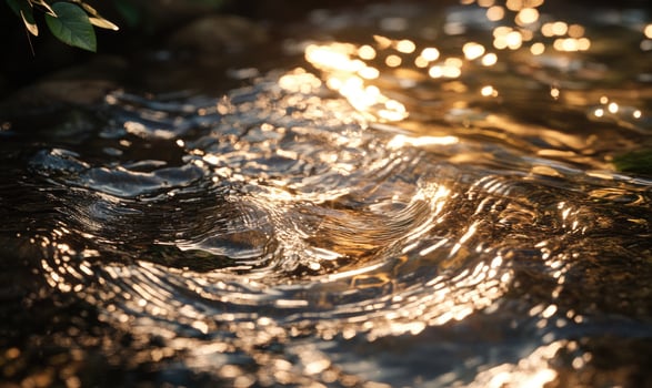 Flowing river with soft ripples, clear water reflecting the sunlight photo