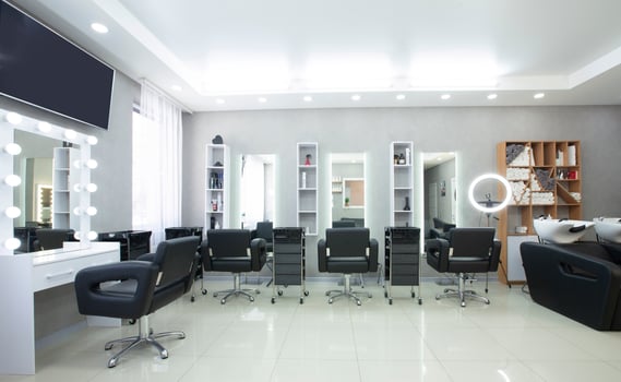 Hairdressing procedures in luxe beauty salon, panorama, free space photo