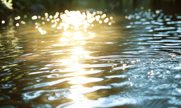 Small waves on the surface of a pond, sunlight glinting off the water photo