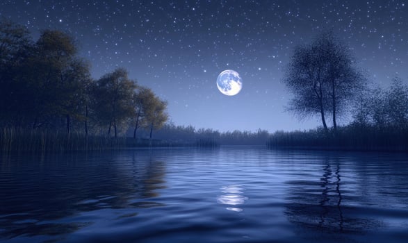 Quiet river reflecting the full moon photo