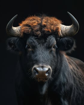 A close up of a bull with big horns photo