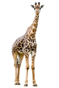 A giraffe standing in front of a white background photo