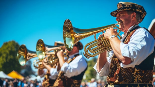 Brass Band Musician Playing Trumpet in Uniform photo