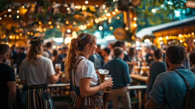 A woman holding a beer glass at an outdoor event photo