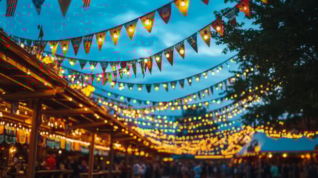 A street with lots of lights and bunting photo