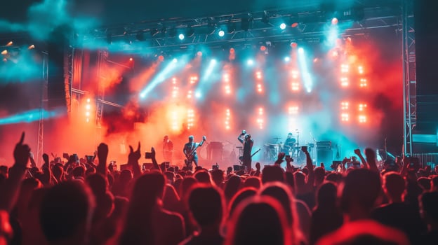 A crowd at a concert with bright lights photo
