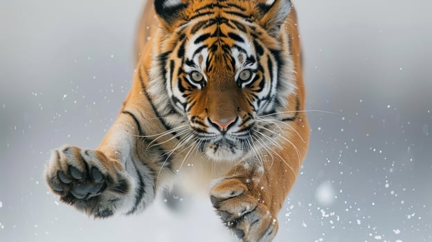 A powerful and majestic tiger mid-air, photo