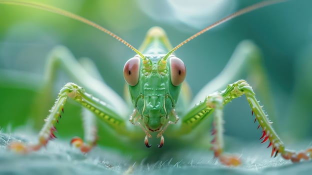 a green bug up close, with vibrant coloration and intricate details. photo