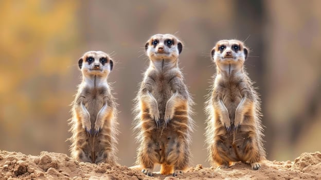 Photograph of three baby wallabies posing on a dirt surface. photo