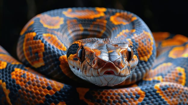 A copperhead snake with bright eyes, ready to strike. photo